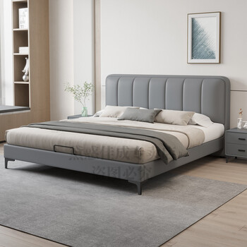 高脚床加高家用经济型意式极简真皮床1.