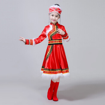 少数民族服装男女童蒙古族舞蹈服六一儿童演出服筷子舞蒙古袍短袖