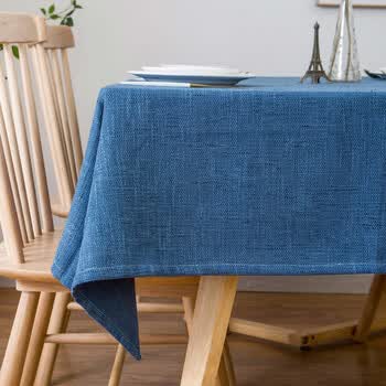 桌布布艺棉麻小清新长方形亚麻北欧日式简约书桌茶几餐桌台布 深蓝色