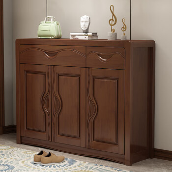 浅梵胡桃木鞋柜家用门口全实木大容量玄关柜收纳柜现代简约门厅柜鞋架