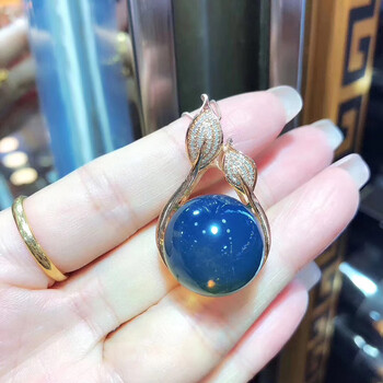 lfdosg多米尼加蓝珀吊坠s银镀18k金琥珀蜜蜡毛衣链净水高蓝项链女款