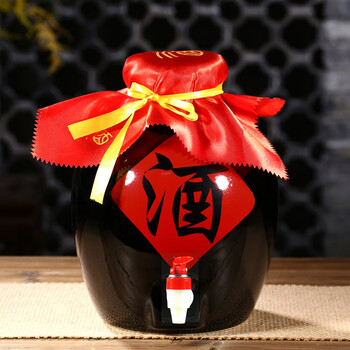 酒坛子陶瓷50斤30斤20斤10斤装大口酒坛泡酒酿酒缸密封酒瓶黑釉带龙头