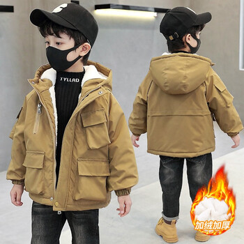 喻姗男童棉衣冬季加绒加厚保暖派克服男孩韩版儿童加棉外套中大童棉袄