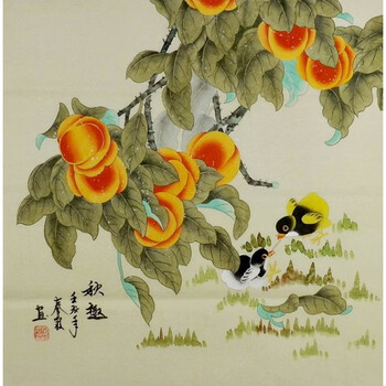 纯手绘字画客厅门廊办公室装饰画 秦霞四尺斗方国画工笔画花鸟 k08