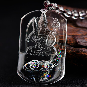 七彩光天然水晶虚空藏菩萨挂件属牛虎生肖本命佛吊坠男女项链.
