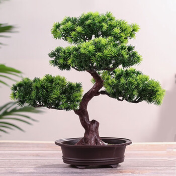 仿真花假花盆栽仿真迎客松盆景绿色植物松树小盆景家居客厅装饰花桌面