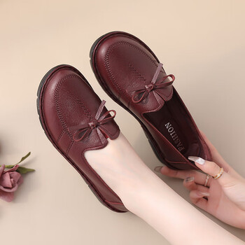 红蜻蜓真软皮妈妈鞋春秋女单鞋防滑皮鞋平.