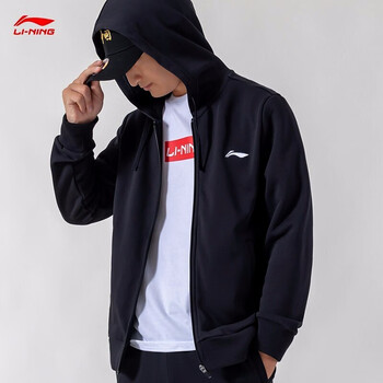 李宁lining卫衣男开衫卫衣外套春季新款上衣男装跑步运动休闲服标准黑