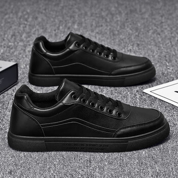 季回力休全黑鞋子男秋冬季2022新款厚底休闲皮鞋工作劳保厨师防水运动