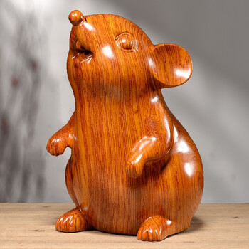 桂语九里花梨木雕老鼠摆件实木雕刻十二生肖鼠钱家居客厅办公装饰工艺