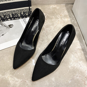 尖头细跟磨砂单鞋性感绒面百搭黑丝高跟鞋床上大码女鞋 黑色(5厘米跟)