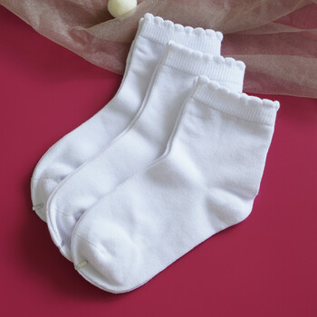 春秋夏女童花边袜子白色纯棉儿童公主袜中大童小学生白袜中筒袜 全