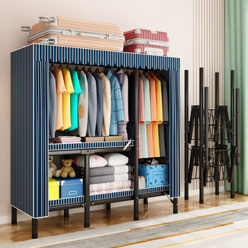 碧桃园衣柜卧室免安装折叠布衣柜加粗全钢架加厚布艺简易挂衣收纳衣橱