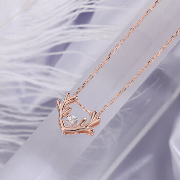 悠漫兔韩版999圣诞鹿角灵动项链女 简约冷淡风一鹿有你吊坠锁骨链 电