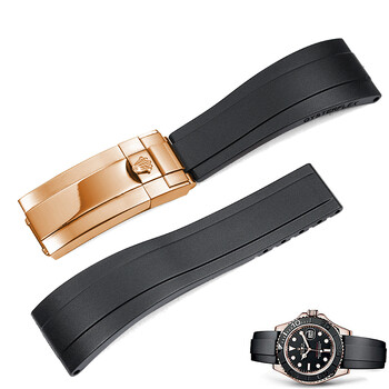 表带原装氟胶 迪通拿游艇黑水鬼探险家沙图 黑带 玫瑰金扣(904l) 20mm