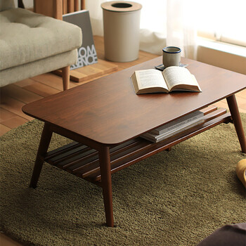 茶几可折叠双层茶几实木简约茶桌沙发边几客厅简约茶几桌长方形棕色