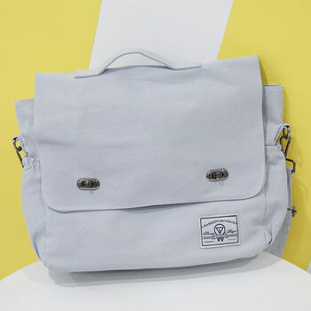 斜挎书包帆布男包男挎包男士单肩包潮休闲学生邮差包斜跨包男 浅灰色