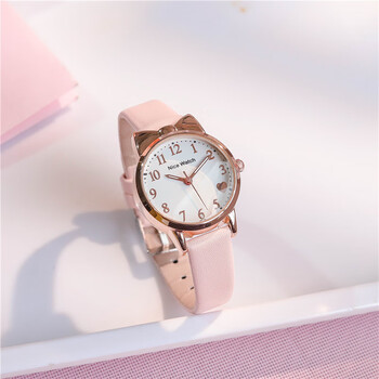 儿童手表可爱女孩简约考试专只看时间用中小学生高颜值防水石英表粉带