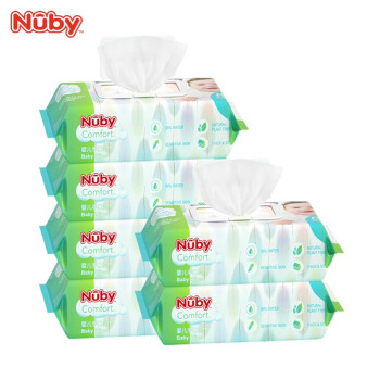 努比（Nuby）婴儿柔湿巾 儿童手口纯水湿巾 屁屁可用 0添加 不连抽 带防尘盖 组合装 80抽 6包