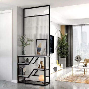 尊利莱 北欧长虹玻璃隔断柜子轻奢简约现代客厅置物入户玄关装饰金属