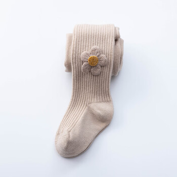可开裆儿童连裤袜春秋白色婴儿连体袜宝宝花朵女童大pp打底袜子 米色