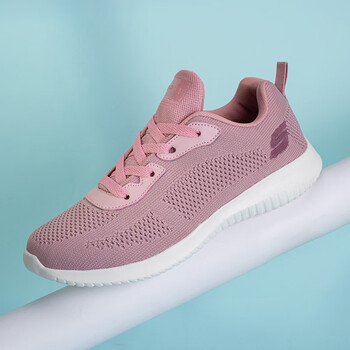 skechers斯凯奇女鞋妈妈透气运动休闲鞋老人健步鞋舒适广场舞鞋粉红色
