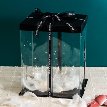 生日仪式感礼物盒流体熊包装盒精致大号礼品盒感透明礼盒空盒 黑色