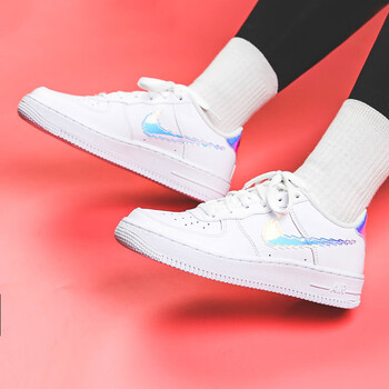 nike 耐克 gs大童 空军一号气垫缓震 彩虹像素女子运动休闲板鞋 cw