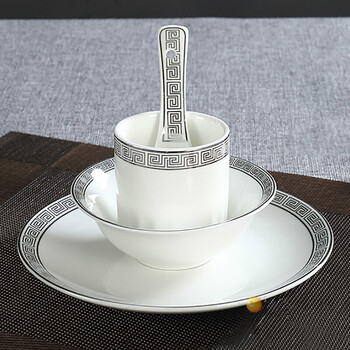 酒店餐具摆台套装创意陶瓷四件套会所饭店用品中式简约碗碟盘白金万四