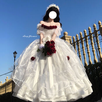 lolita现货婚纱主纱成人礼公主裙 大全套白色(裙子头纱拖尾裙撑k s