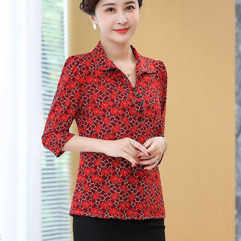 星垂晓雾长袖女polo衫夏天衣服中年妈妈夏装新款翻领t恤40岁50中老年