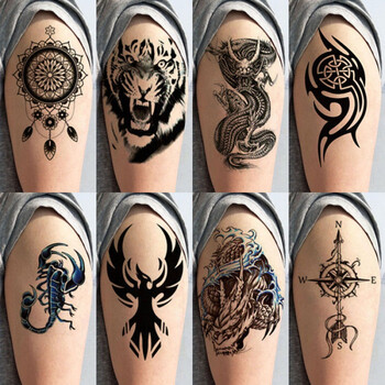 尔煦纹身贴洗不掉防水男半臂图腾仿真小手臂黑白火焰龙老鹰刺青贴纸