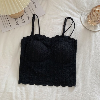 百感觉吊带背心女带胸垫打底内搭2023新款冰丝抹胸美背内衣女 黑色 薄