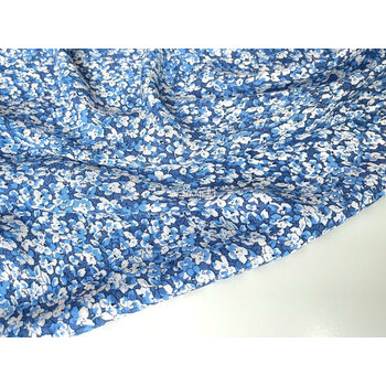 柔软垂坠 蓝色系小碎花印花纯麻亚麻麻纱面料衬衫连衣裙汉服布料 蓝色