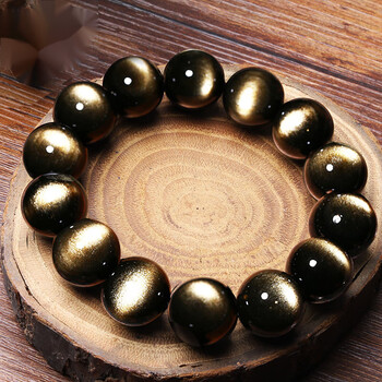 lomuee猫眼 金曜石手链 双金眼男女 黑曜石手串 礼物礼物520礼物 珍品