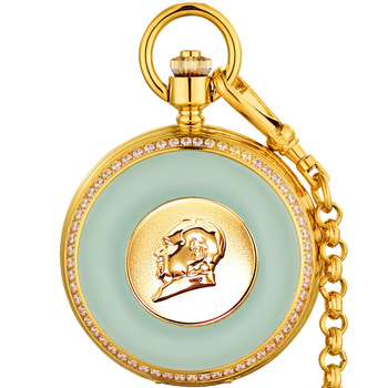 艾华仕怀表男机械怀表70柒拾周年纪念金表复古翻盖镀金镶钻表盘翡翠玉