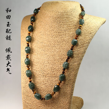 男玉菩萨项链青玉细料新疆玉石本命佛玉牌 十八罗汉珠链【图片 价格