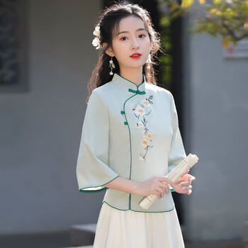 左余中国风汉服女改良年轻旗袍上衣春夏民国大小姐复古学生小洋装仅浅