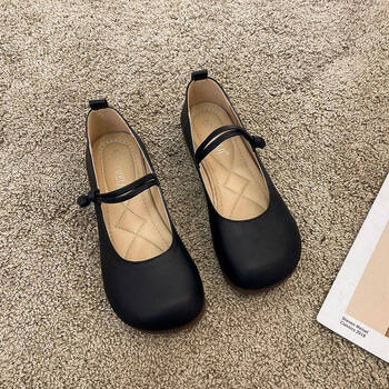 苏衿春平底鞋浅口初中生文艺大浅口学生女牛筋底新款软皮皮鞋复古大