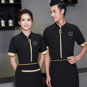 餐厅服务员工作服女套装夏季餐饮男前厅饭店面馆酒店烧烤短袖 (上衣