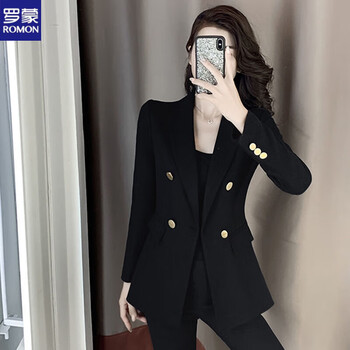 罗蒙romon春秋西服韩版气质英伦风设计感炸街黑色小西装外套冬女士