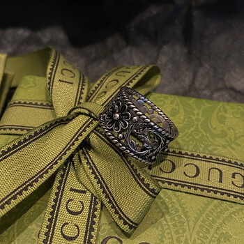 gucci 古驰  interlocking g 925银戒指 银色 银饰 送男友女友 双g