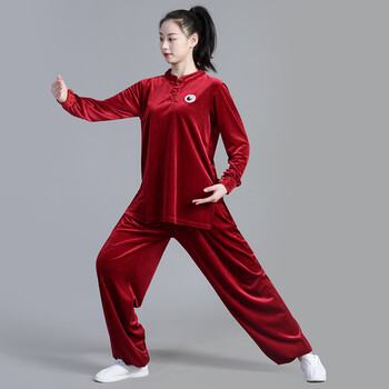 金丝绒太极服加绒加厚冬季太极服女中老年打拳练功服男武术运动服 酒