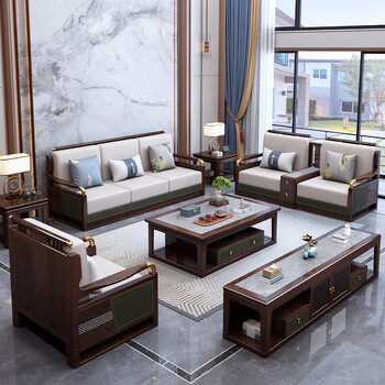 龙遥鹿新中式乌金木实木沙发大小户型别墅家具现代中式全屋套系 1 2 3