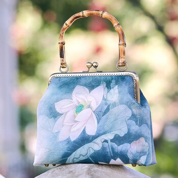 汉服包包 古风手提包中国风斜挎复古刺绣缎面汉服锁扣旗袍包包 【宽