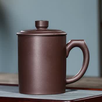 拓进德国工艺品质宜兴紫砂杯大容量纯手工陶瓷茶杯带盖泡茶杯子家用功