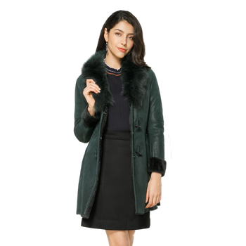 玫而美时尚美丽诺羊羔毛皮毛一体大衣狐狸毛领外套皮草04238