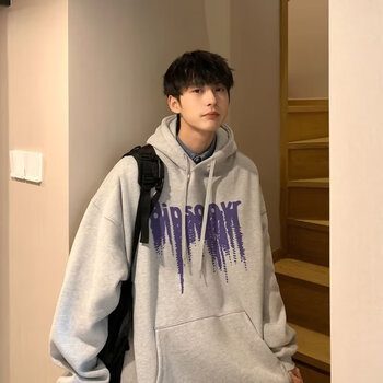 拓普尼国潮男装联名卫衣男连帽春秋季美式宽松潮牌印花百搭外套新款痞