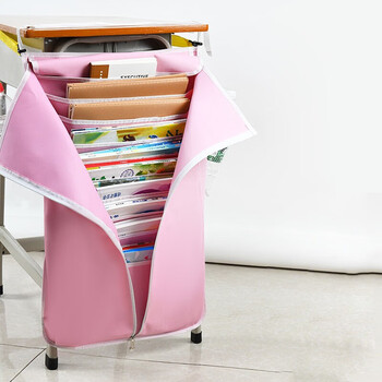 禾氧卉课桌挂书袋学生多功能书桌书本收纳袋挂袋带拉链挂书袋粉色大号