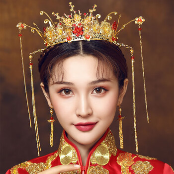 发冠女古风秀禾服新娘头饰2018新款中式大气步摇结婚凤冠霞披古装